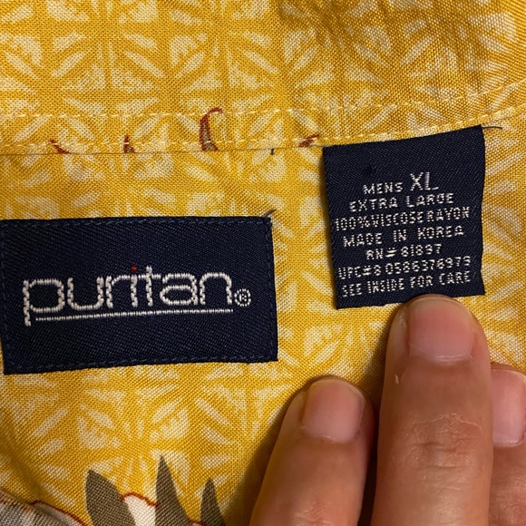 Puritan Hawaiian yellow button down shirt sleeve sheet. XL - Picture 3 of 5